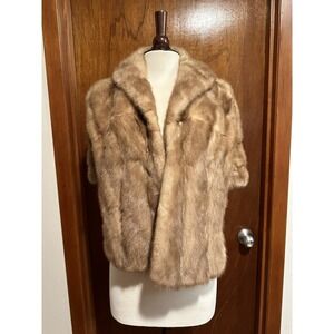 VINTAGE 60's Golden Brown Genuine Mink Fur Stole Wrap Cape